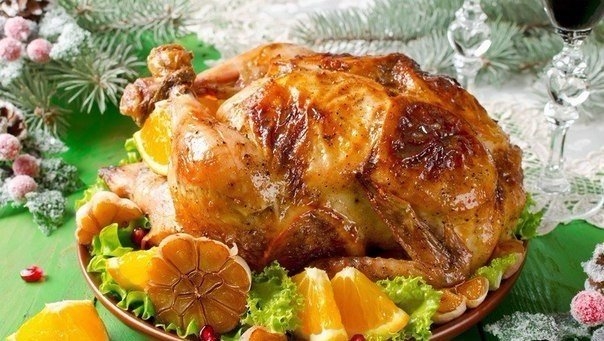 КУРИЦА, ФАРШИРОВАННАЯ АПЕЛЬСИНАМИ