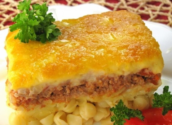Запеканка с фаршем и макаронами Запеканка с фаршем и макаронами