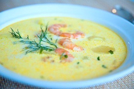 СЫРНЫЙ СУП КРЕВЕТКАМИ И ЗЕЛЕНЬЮ