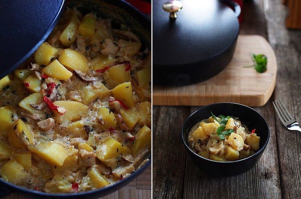 Картофель со сливками и белыми грибами