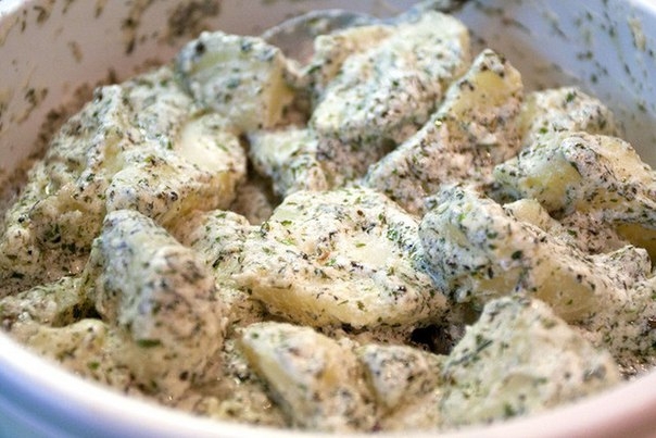 Теплая картофельная закуска с соусом из йогурта Теплая картофельная закуска с соусом из йогурта