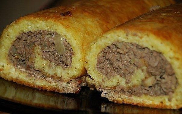 Сырно -мясной рулет на скорую руку.