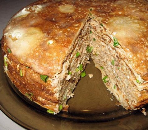 Блинчатый пирог с картофельным пюре и грибами Блинчатый пирог с картофельным пюре и грибами