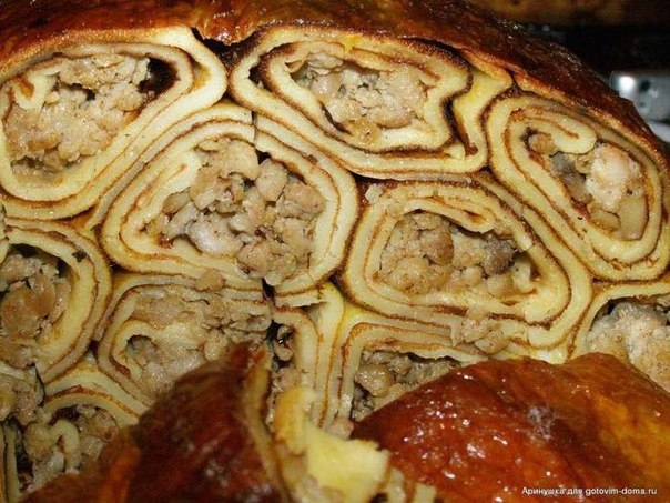 Курица , фаршированная блинами от Васильевны .