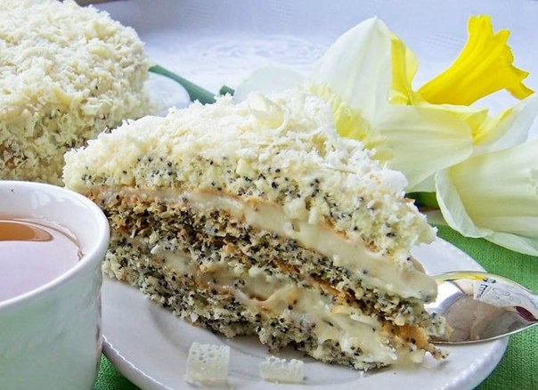 Торт &laquo;Царица Эстер&raquo; - воздушный маковый в белом шоколаде - легкий как перышко!!