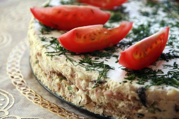 Сырный торт с ветчиной и грибами