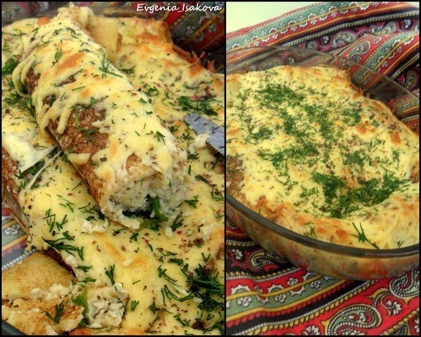 ФАРШИРОВАННЫЕ БЛИНЫ ,ЗАПЕЧЕННЫЕ ПОД СЫРОМ