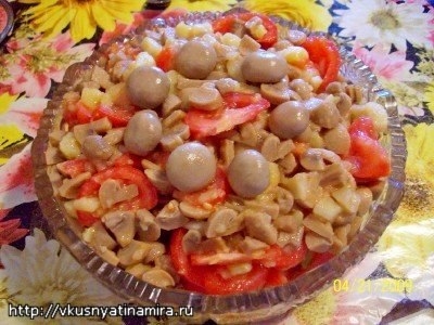 Сочный помидорно-грибной салат. Рецепт