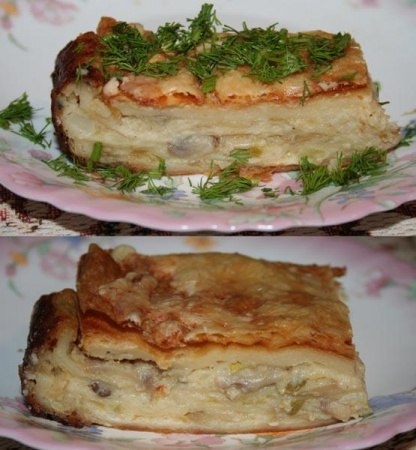 Торт Наполеон с картофельной и грибной начинкой