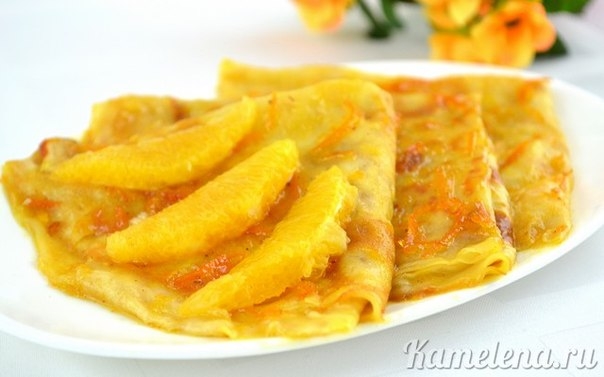 Вкусные блинчики в необычном апельсиновом соусе. Ингредиенты: