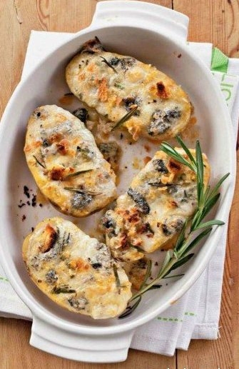 Картофель, фаршированный грибами, с сыром Картофель, фаршированный грибами, с сыром