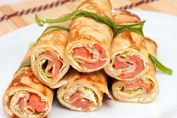 Блины фаршированные сёмгой и творожным сыром
