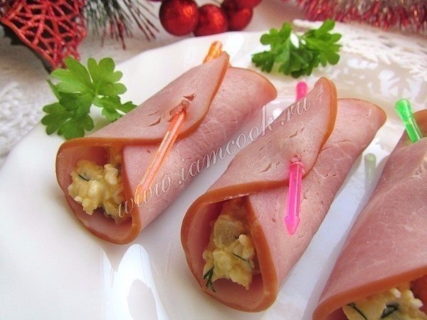 Рулетики из ветчины с начинкой
