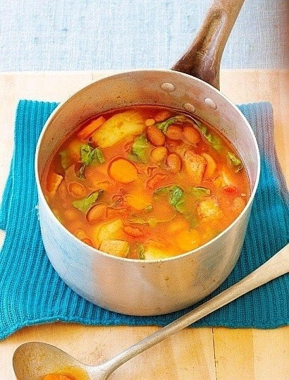 Овощной суп с фасолью и беконом
