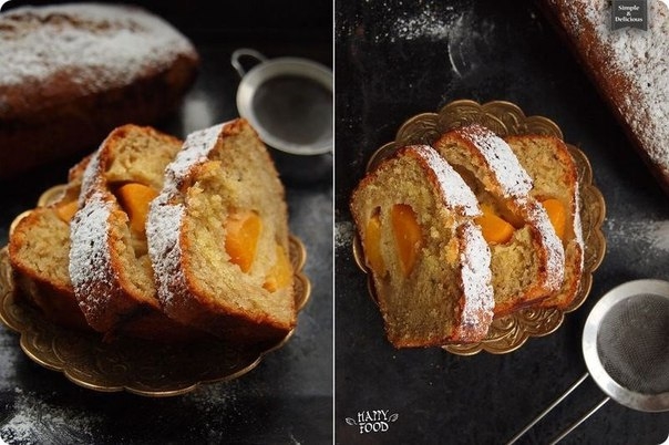Миндальный кекс с карамелизированными персиками