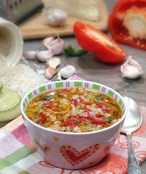 Рисовый суп с шампиньонами