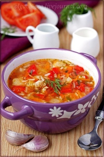 Томатный суп с рисом и курицей