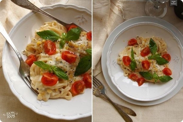 Паста с кукурузой, лимоном и сырно-молочным соусом