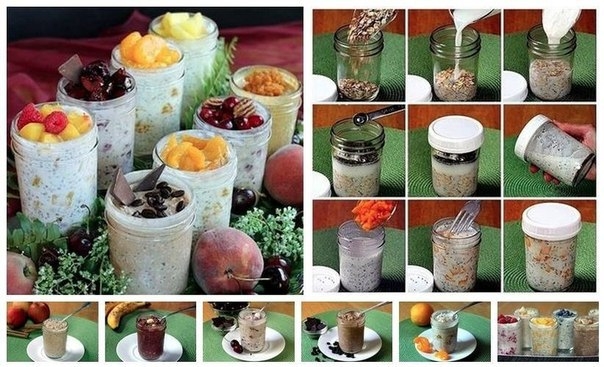 Овсянка в банке с йогуртом и фруктами