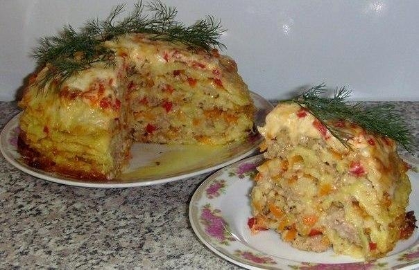 Рецепт: Овощной тортик с мясом Рецепт: Овощной тортик с мясом