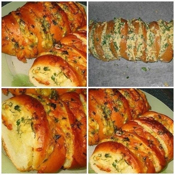 Рецепт: Хрустящий хлебушек пропитанный маслом, сыром и чесночком