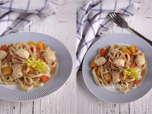 Лапша удон с курицей и овощами