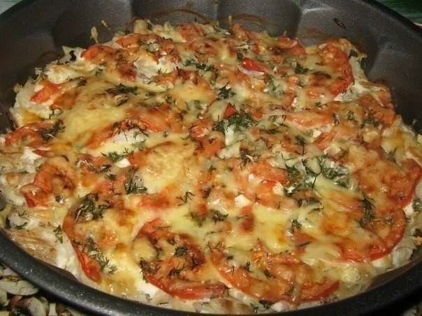 Рецепт: Рыба запечённая с помидорами и сыром