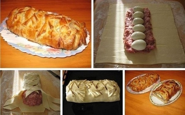 Рецепт: Мясной рулет в тесте по-домашнему Рецепт: Мясной рулет в тесте по-домашнему