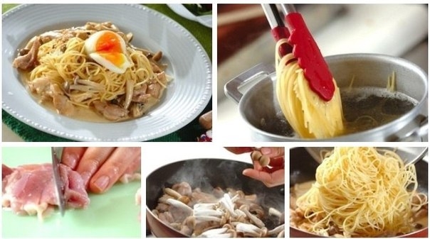 Рецепт: Спагетти с курицей и сливочным соусом