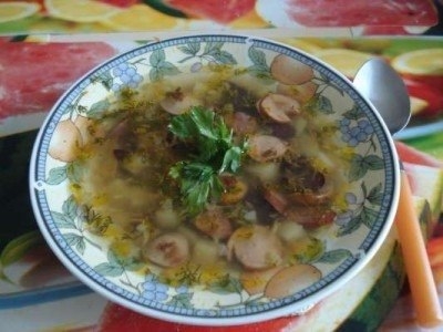 Рецепт: Суп фасолевый с колбасками и сосисками