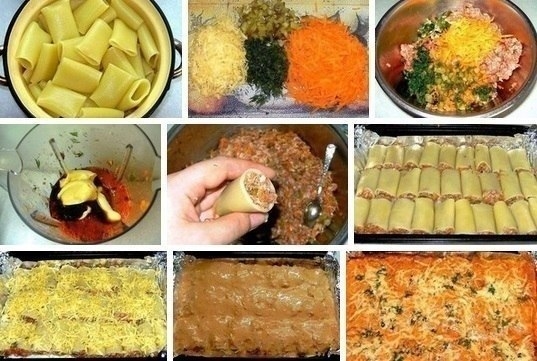 Рецепт: Фаршированные каннеллони, запеченные с сыром Рецепт: Фаршированные каннеллони, запеченные с сыром