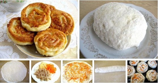 Творожные рулетики с фаршем и овощами