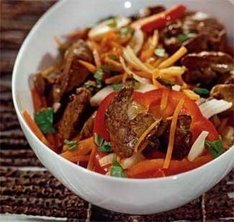Куриная печенка с овощами