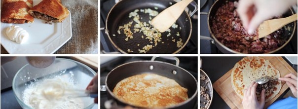 Аппетитные блинчики с мясом