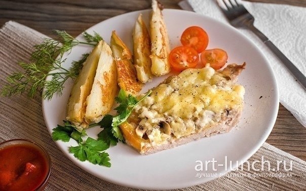 Очень вкусное мясо по-купечески с грибами
