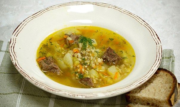 Рассольник с перловкой и мясом