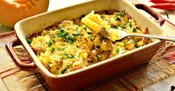 Запеканка из тыквы, картофеля и свинины