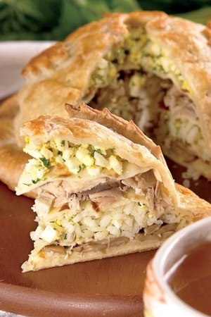 Пирог из курицы с рисом и грибами