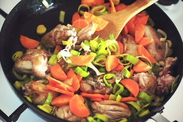 Курица с грибами и томатами под винным соусом Курица с грибами и томатами под винным соусом
