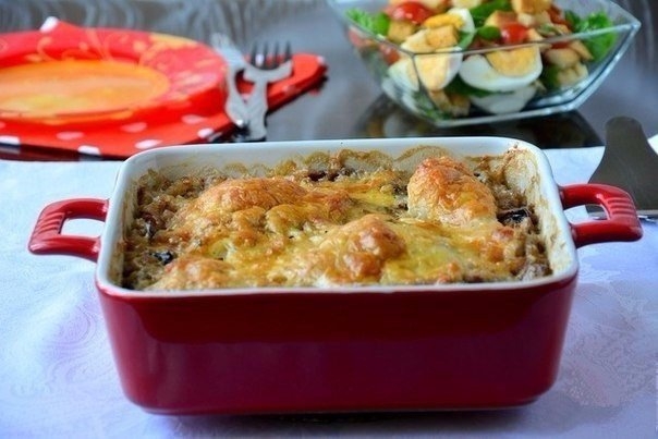 Гречка, запеченная с курицей в сливках