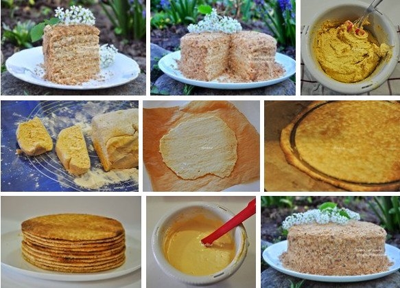 Песочный торт с фундуком и крем-брюле.