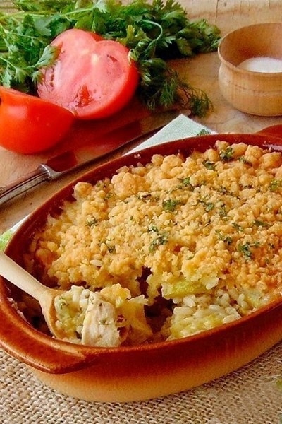 Запеканка с рисом и кабачками.