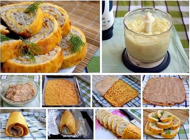 РУЛЕТ ИЗ ОМЛЕТА С ВКУСНЕЙШЕЙ КУРИНОЙ НАЧИНКОЙ
