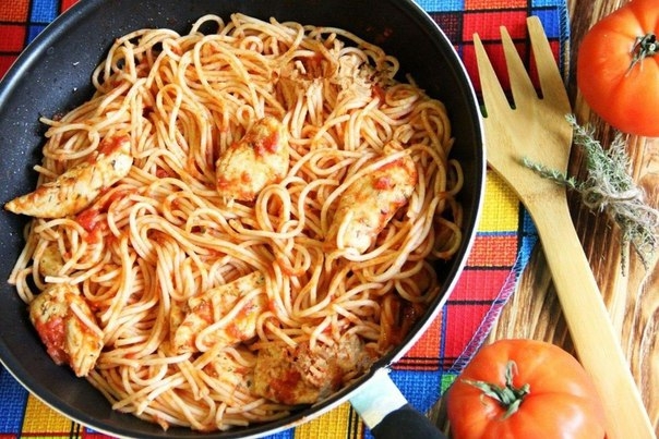 ВКУСНЫЕ СПАГЕТТИ С КУРИНОЙ ГРУДКОЙ НА СКОВОРОДЕ