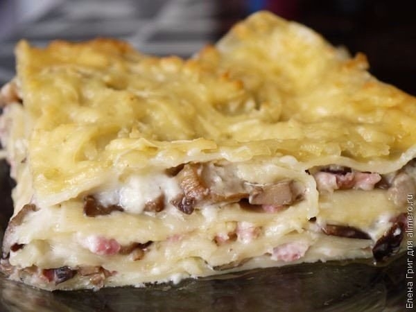 ЛАЗАНЬЯ С ВЕТЧИНОЙ И ГРИБОЧКАМИ