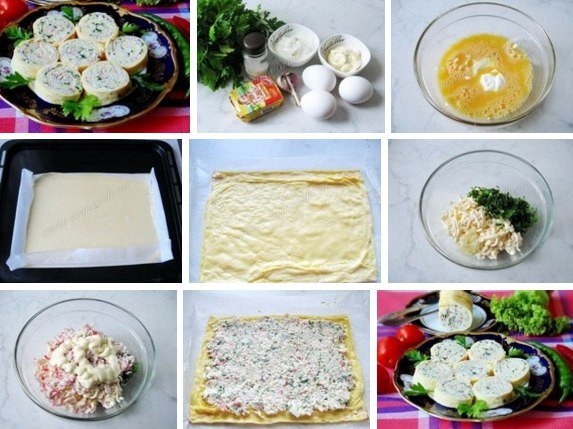 РУЛЕТИК ЯИЧНЫЙ С СЫРОМ И КРАБОВЫМИ ПАЛОЧКАМИ