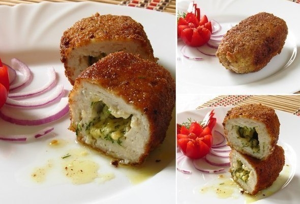 Котлета из курицы с сыром и укропом.