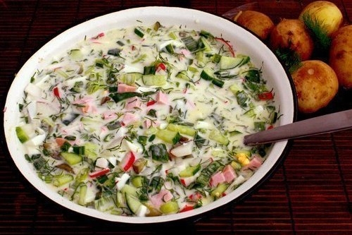 Окрошка с редисом и свежей зеленью