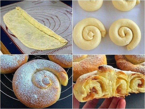 Красивые и вкусные испанские булочки "Ensaimadas"
