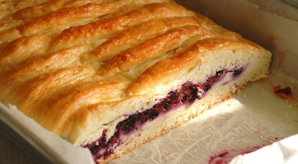 Плетенка на сметанном тесте с творогом и сливой или черникой Плетенка на сметанном тесте с творогом и сливой или черникой